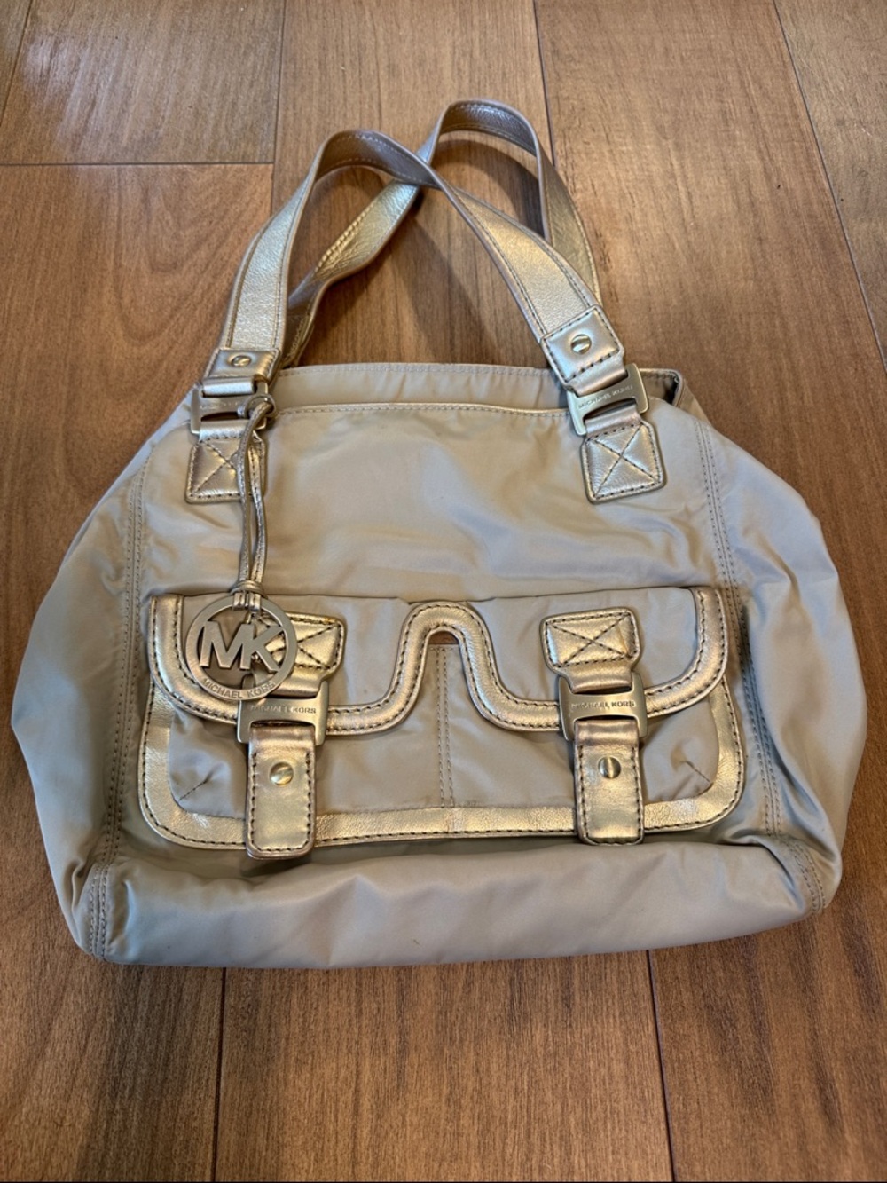 Michael Kors Cream Shoulder Tote with Gold Accents
